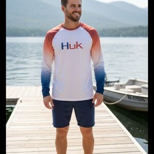 Huk Men's Ombre Rash Guard - Red, Blue, White